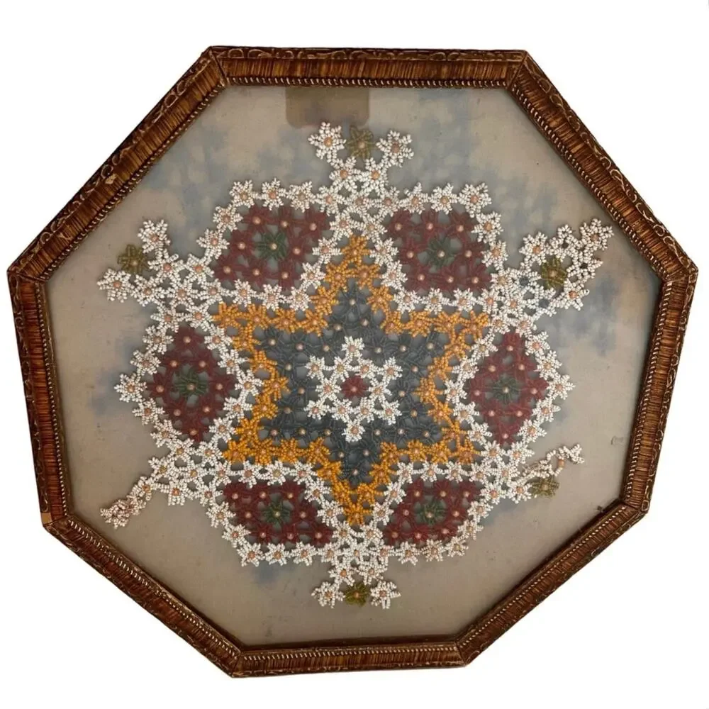 Vintage 20s Beading Under Glass Vanity Tray Framed Wall Decor Framed Flapper